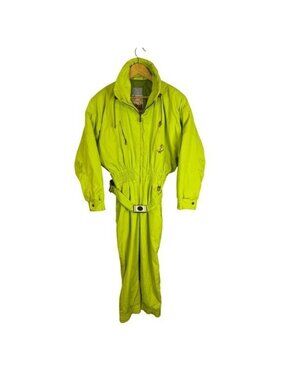 Vintage Bogner Ski Suit 10 R Neon Chartreuse Belted One Piece Chamonix Snowsuit